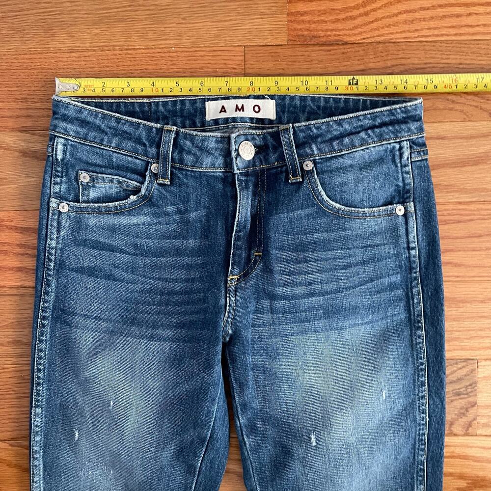 AMO Dive Bar Twist Denim Jeans Womens 27 Blue Mid Rise Distressed Grunge Edgy - Picture 7 of 10
